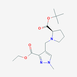 molecular formula C17H27N3O4 B7403202 ethyl 1-methyl-4-[[(2R)-2-[(2-methylpropan-2-yl)oxycarbonyl]pyrrolidin-1-yl]methyl]pyrazole-3-carboxylate 