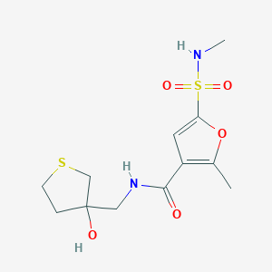 molecular formula C12H18N2O5S2 B7403698 N-[(3-hydroxythiolan-3-yl)methyl]-2-methyl-5-(methylsulfamoyl)furan-3-carboxamide 