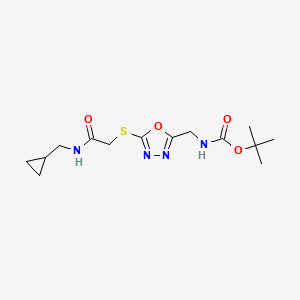 molecular formula C14H22N4O4S B7403734 tert-butyl N-[[5-[2-(cyclopropylmethylamino)-2-oxoethyl]sulfanyl-1,3,4-oxadiazol-2-yl]methyl]carbamate 