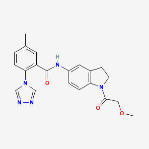 molecular formula C21H21N5O3 B7403751 N-[1-(2-methoxyacetyl)-2,3-dihydroindol-5-yl]-5-methyl-2-(1,2,4-triazol-4-yl)benzamide 