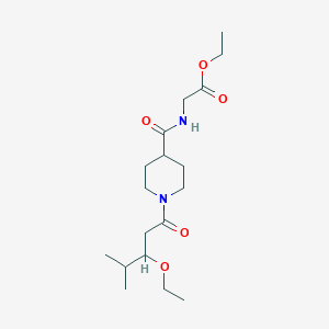 molecular formula C18H32N2O5 B7403783 Ethyl 2-[[1-(3-ethoxy-4-methylpentanoyl)piperidine-4-carbonyl]amino]acetate 