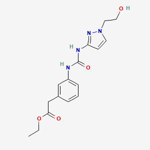 molecular formula C16H20N4O4 B7403897 Ethyl 2-[3-[[1-(2-hydroxyethyl)pyrazol-3-yl]carbamoylamino]phenyl]acetate 