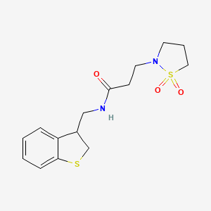 molecular formula C15H20N2O3S2 B7404047 N-(2,3-dihydro-1-benzothiophen-3-ylmethyl)-3-(1,1-dioxo-1,2-thiazolidin-2-yl)propanamide 