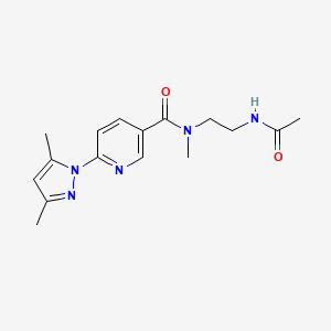 molecular formula C16H21N5O2 B7404258 N-(2-acetamidoethyl)-6-(3,5-dimethylpyrazol-1-yl)-N-methylpyridine-3-carboxamide 