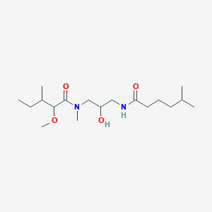 molecular formula C18H36N2O4 B7404674 N-[2-hydroxy-3-[(2-methoxy-3-methylpentanoyl)-methylamino]propyl]-5-methylhexanamide 