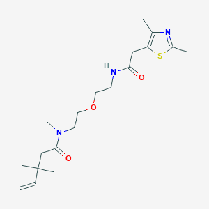 molecular formula C19H31N3O3S B7404823 N-[2-[2-[[2-(2,4-dimethyl-1,3-thiazol-5-yl)acetyl]amino]ethoxy]ethyl]-N,3,3-trimethylpent-4-enamide 