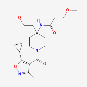 molecular formula C20H31N3O5 B7404842 N-[1-(5-cyclopropyl-3-methyl-1,2-oxazole-4-carbonyl)-4-(2-methoxyethyl)piperidin-4-yl]-3-methoxypropanamide 