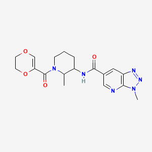 molecular formula C18H22N6O4 B7404850 N-[1-(2,3-dihydro-1,4-dioxine-5-carbonyl)-2-methylpiperidin-3-yl]-3-methyltriazolo[4,5-b]pyridine-6-carboxamide 