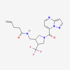 molecular formula C18H20F3N5O2 B7404877 N-[[1-(pyrazolo[1,5-a]pyrimidine-7-carbonyl)-4-(trifluoromethyl)pyrrolidin-3-yl]methyl]pent-4-enamide 