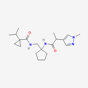 molecular formula C20H32N4O2 B7404885 N-[[1-[2-(1-methylpyrazol-4-yl)propanoylamino]cyclopentyl]methyl]-1-propan-2-ylcyclopropane-1-carboxamide 