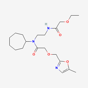 molecular formula C20H33N3O5 B7404912 N-[2-[cycloheptyl-[2-[(5-methyl-1,3-oxazol-2-yl)methoxy]acetyl]amino]ethyl]-2-ethoxyacetamide 