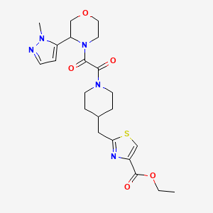 molecular formula C22H29N5O5S B7404980 Ethyl 2-[[1-[2-[3-(2-methylpyrazol-3-yl)morpholin-4-yl]-2-oxoacetyl]piperidin-4-yl]methyl]-1,3-thiazole-4-carboxylate 