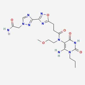 molecular formula C19H26N10O6 B7405013 N-(6-amino-2,4-dioxo-1-propylpyrimidin-5-yl)-3-[3-[1-(2-amino-2-oxoethyl)-1,2,4-triazol-3-yl]-1,2,4-oxadiazol-5-yl]-N-(2-methoxyethyl)propanamide 