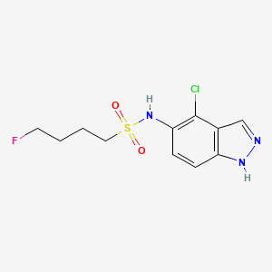molecular formula C11H13ClFN3O2S B7405123 N-(4-chloro-1H-indazol-5-yl)-4-fluorobutane-1-sulfonamide 