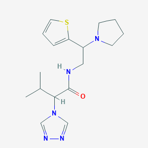 molecular formula C17H25N5OS B7405143 3-methyl-N-(2-pyrrolidin-1-yl-2-thiophen-2-ylethyl)-2-(1,2,4-triazol-4-yl)butanamide 