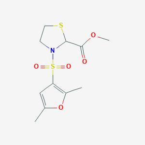 molecular formula C11H15NO5S2 B7405287 Methyl 3-(2,5-dimethylfuran-3-yl)sulfonyl-1,3-thiazolidine-2-carboxylate 