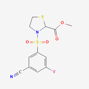 molecular formula C12H11FN2O4S2 B7405294 Methyl 3-(3-cyano-5-fluorophenyl)sulfonyl-1,3-thiazolidine-2-carboxylate 