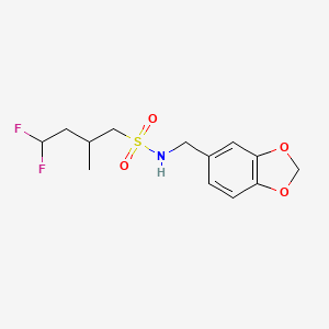 molecular formula C13H17F2NO4S B7405331 N-(1,3-benzodioxol-5-ylmethyl)-4,4-difluoro-2-methylbutane-1-sulfonamide 