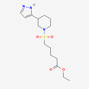 molecular formula C15H25N3O4S B7405381 ethyl 5-[3-(1H-pyrazol-5-yl)piperidin-1-yl]sulfonylpentanoate 