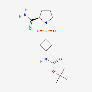 molecular formula C14H25N3O5S B7405424 tert-butyl N-[3-[(2R)-2-carbamoylpyrrolidin-1-yl]sulfonylcyclobutyl]carbamate 