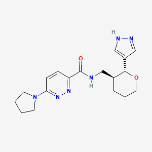 molecular formula C18H24N6O2 B7405467 N-[[(2R,3S)-2-(1H-pyrazol-4-yl)oxan-3-yl]methyl]-6-pyrrolidin-1-ylpyridazine-3-carboxamide 
