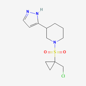 molecular formula C12H18ClN3O2S B7405493 1-[1-(chloromethyl)cyclopropyl]sulfonyl-3-(1H-pyrazol-5-yl)piperidine 