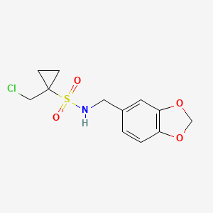 molecular formula C12H14ClNO4S B7405532 N-(1,3-benzodioxol-5-ylmethyl)-1-(chloromethyl)cyclopropane-1-sulfonamide 