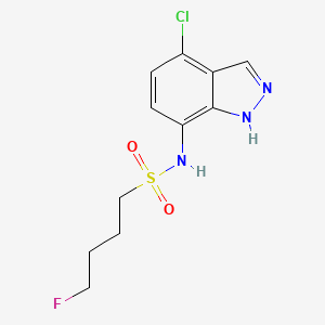 molecular formula C11H13ClFN3O2S B7405573 N-(4-chloro-1H-indazol-7-yl)-4-fluorobutane-1-sulfonamide 