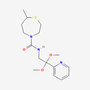 molecular formula C16H25N3O3S B7405585 N-(2,2-dimethoxy-2-pyridin-2-ylethyl)-7-methyl-1,4-thiazepane-4-carboxamide 