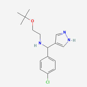 molecular formula C16H22ClN3O B7405672 N-[(4-chlorophenyl)-(1H-pyrazol-4-yl)methyl]-2-[(2-methylpropan-2-yl)oxy]ethanamine 