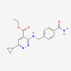molecular formula C18H20N4O3 B7406121 Ethyl 3-[(4-carbamoylphenyl)methylamino]-6-cyclopropylpyridazine-4-carboxylate 