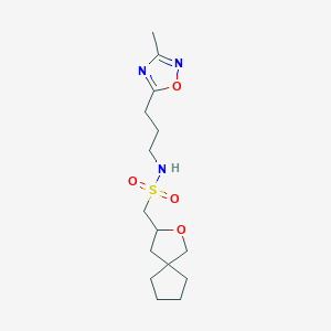 molecular formula C15H25N3O4S B7406632 N-[3-(3-methyl-1,2,4-oxadiazol-5-yl)propyl]-1-(2-oxaspiro[4.4]nonan-3-yl)methanesulfonamide 