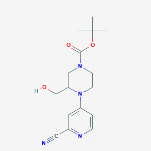 molecular formula C16H22N4O3 B7406820 Tert-butyl 4-(2-cyanopyridin-4-yl)-3-(hydroxymethyl)piperazine-1-carboxylate 