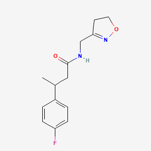 molecular formula C14H17FN2O2 B7407083 N-(4,5-dihydro-1,2-oxazol-3-ylmethyl)-3-(4-fluorophenyl)butanamide 