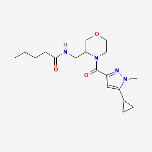molecular formula C18H28N4O3 B7407723 N-[[4-(5-cyclopropyl-1-methylpyrazole-3-carbonyl)morpholin-3-yl]methyl]pentanamide 