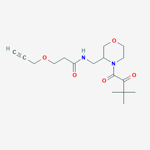 molecular formula C17H26N2O5 B7407736 N-[[4-(3,3-dimethyl-2-oxobutanoyl)morpholin-3-yl]methyl]-3-prop-2-ynoxypropanamide 