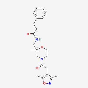 molecular formula C22H29N3O4 B7408157 N-[[4-[2-(3,5-dimethyl-1,2-oxazol-4-yl)acetyl]-2-methylmorpholin-2-yl]methyl]-3-phenylpropanamide 