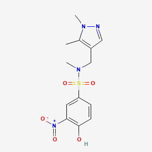 molecular formula C13H16N4O5S B7408559 N-[(1,5-dimethylpyrazol-4-yl)methyl]-4-hydroxy-N-methyl-3-nitrobenzenesulfonamide 