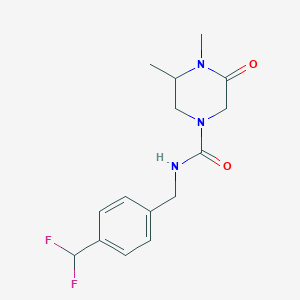 molecular formula C15H19F2N3O2 B7410655 N-[[4-(difluoromethyl)phenyl]methyl]-3,4-dimethyl-5-oxopiperazine-1-carboxamide 