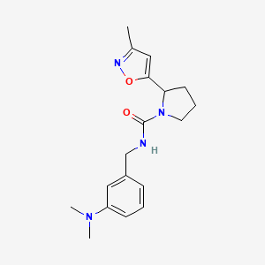 molecular formula C18H24N4O2 B7411295 N-[[3-(dimethylamino)phenyl]methyl]-2-(3-methyl-1,2-oxazol-5-yl)pyrrolidine-1-carboxamide 