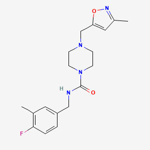 molecular formula C18H23FN4O2 B7411308 N-[(4-fluoro-3-methylphenyl)methyl]-4-[(3-methyl-1,2-oxazol-5-yl)methyl]piperazine-1-carboxamide 