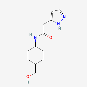 molecular formula C12H19N3O2 B7411388 N-[4-(hydroxymethyl)cyclohexyl]-2-(1H-pyrazol-5-yl)acetamide 