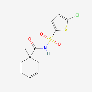 molecular formula C12H14ClNO3S2 B7414724 N-(5-chlorothiophen-2-yl)sulfonyl-1-methylcyclohex-3-ene-1-carboxamide 