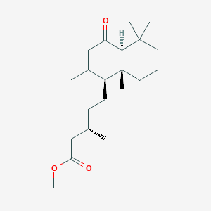 molecular formula C21H34O3 B074153 (1S,betaS)-1,4,4aalpha,5,6,7,8,8a-Octahydro-beta,2,5,5,8abeta-pentamethyl-4-oxo-1beta-naphthalenepentanoic acid meth CAS No. 1438-56-8