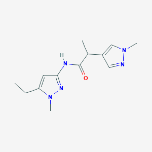 molecular formula C13H19N5O B7416016 N-(5-ethyl-1-methylpyrazol-3-yl)-2-(1-methylpyrazol-4-yl)propanamide 