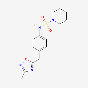 molecular formula C15H20N4O3S B7416157 N-[4-[(3-methyl-1,2,4-oxadiazol-5-yl)methyl]phenyl]piperidine-1-sulfonamide 