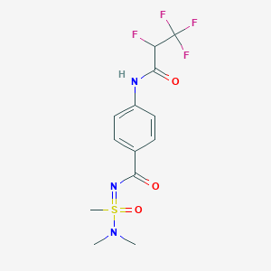 molecular formula C13H15F4N3O3S B7419120 N-(dimethylamino-methyl-oxo-lambda6-sulfanylidene)-4-(2,3,3,3-tetrafluoropropanoylamino)benzamide 