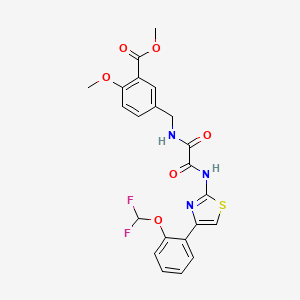 molecular formula C22H19F2N3O6S B7421594 Methyl 5-[[[2-[[4-[2-(difluoromethoxy)phenyl]-1,3-thiazol-2-yl]amino]-2-oxoacetyl]amino]methyl]-2-methoxybenzoate 