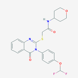 molecular formula C22H21F2N3O4S B7421687 2-[3-[4-(difluoromethoxy)phenyl]-4-oxoquinazolin-2-yl]sulfanyl-N-(oxan-4-yl)acetamide 