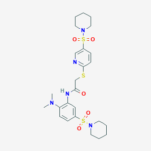 molecular formula C25H35N5O5S3 B7422274 N-[2-(dimethylamino)-5-piperidin-1-ylsulfonylphenyl]-2-(5-piperidin-1-ylsulfonylpyridin-2-yl)sulfanylacetamide 